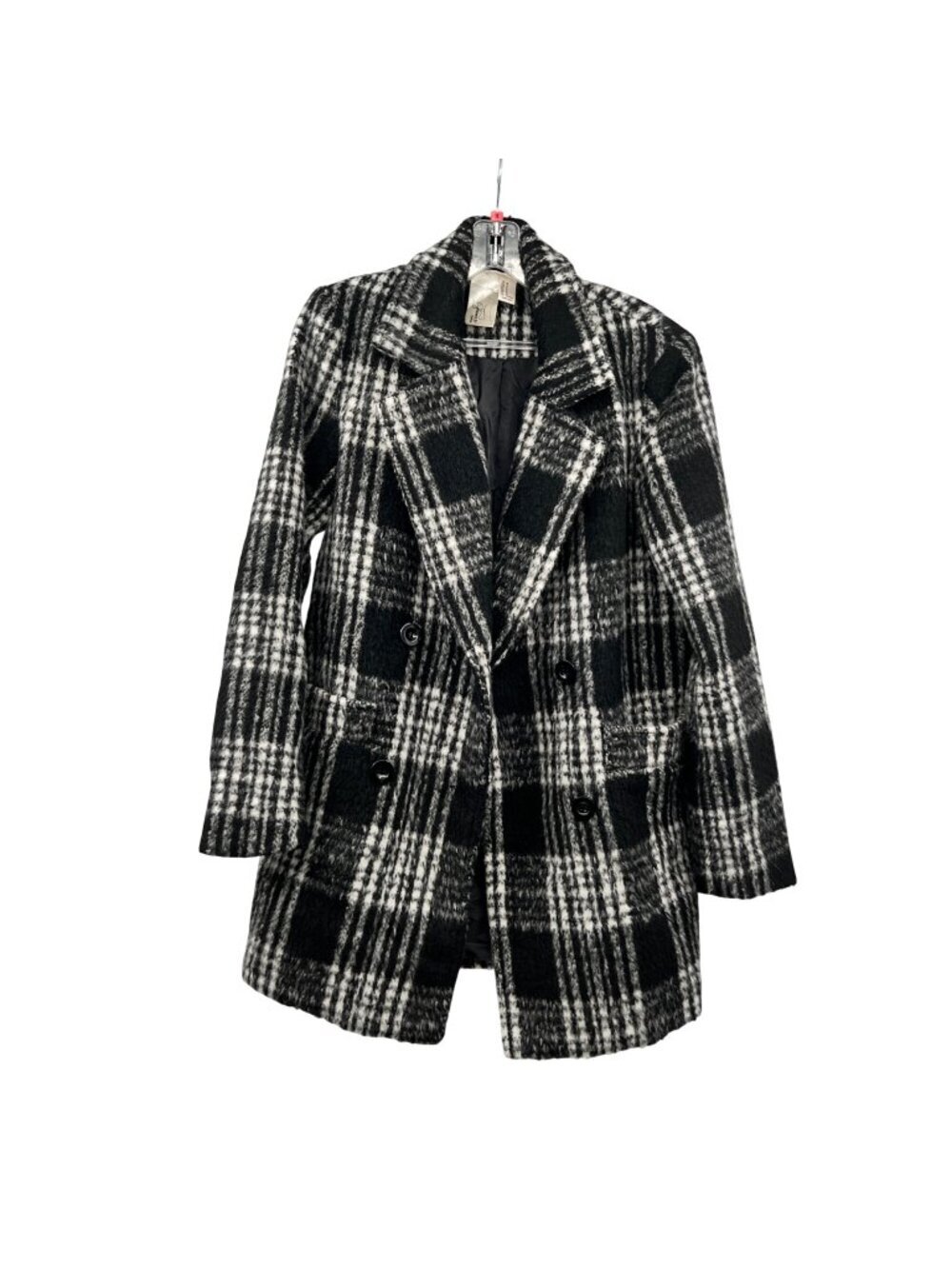 Forever 21 Plaid Pea Coat Double Breasted Black/White Womens Medium Pockets